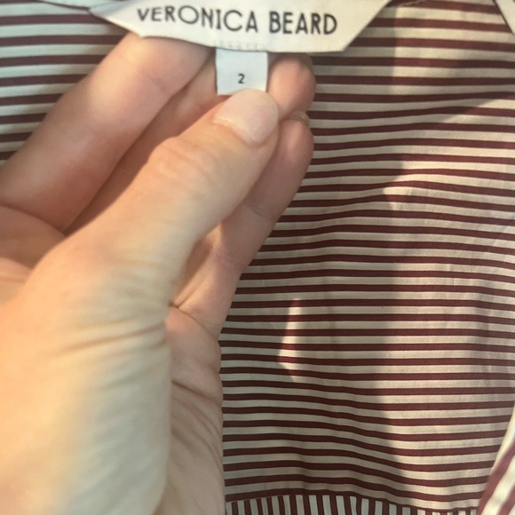 Veronica Beard Jacinda Stripe Stretch Wrap Dress in Dark Raspberry/White Size 2 - Picture 5 of 6